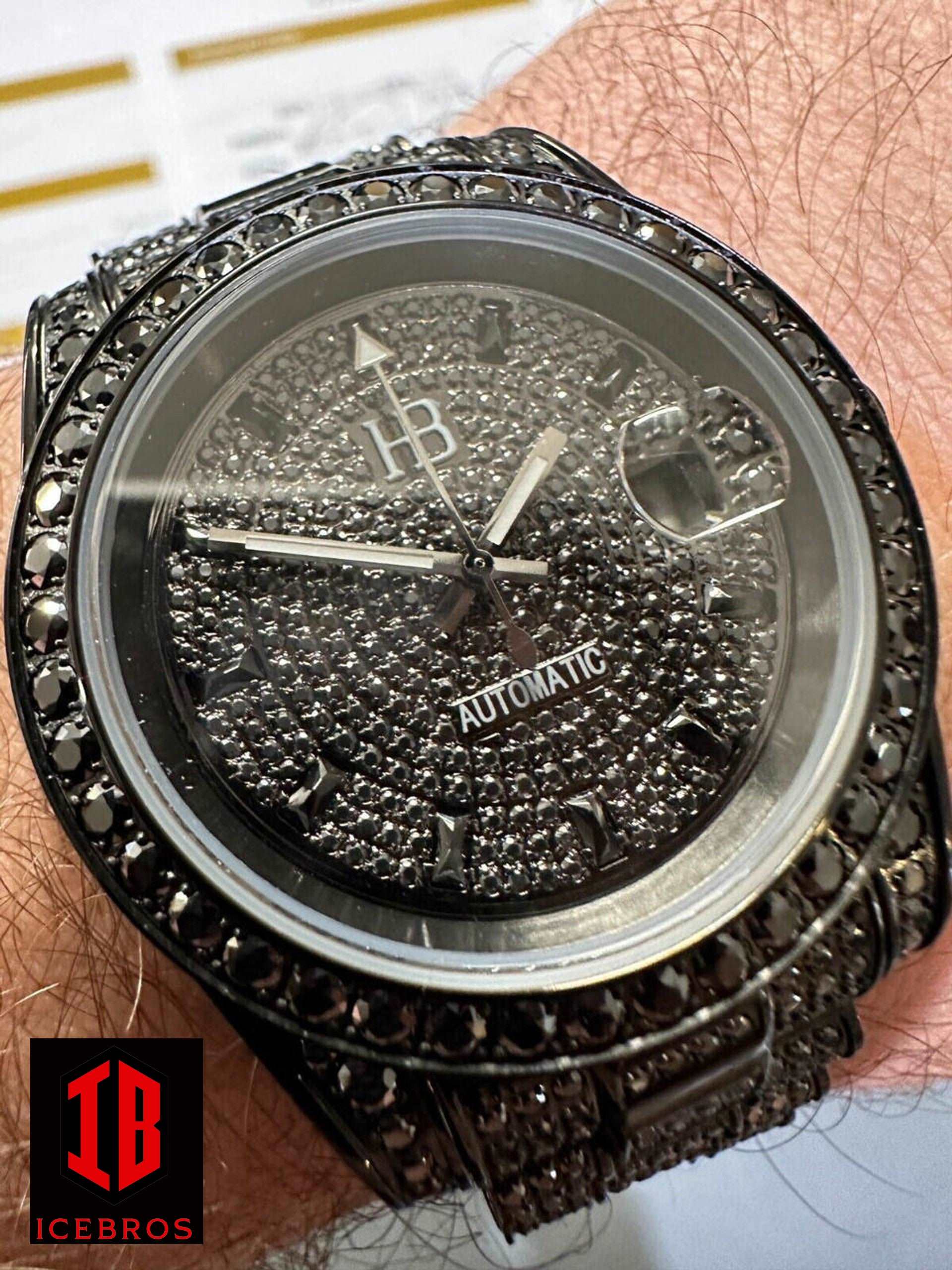 Iced out black diamond cheap watch