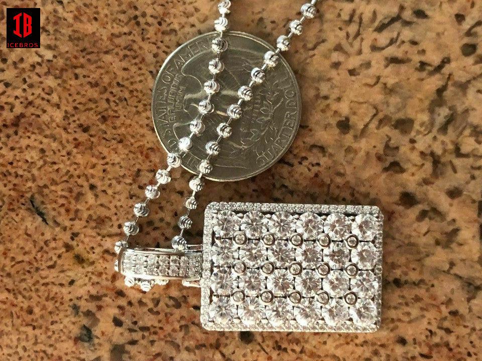 925 Silver Men's 3D Dog Tag Pendant ICED  6ct Diamond Hip Hop Chain