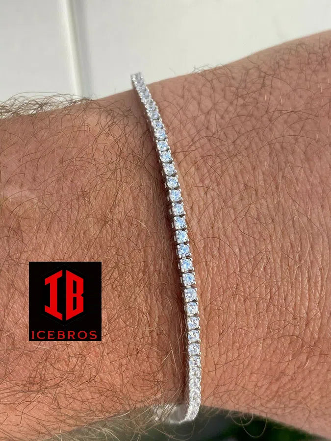 2mm 14k Gold Moissanite Diamond Micro Tennis Chain Bracelet 925 Sterling Silver Bracelet