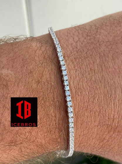 Real 925 Sterling Silver Diamond Tennis Bracelet 6-8.5inch Mens Or Ladies