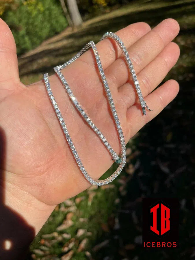 Iced Out Tennis Chain Real SOLID 925 Sterling Silver Single Row ICED CZ Necklace 3-7mm