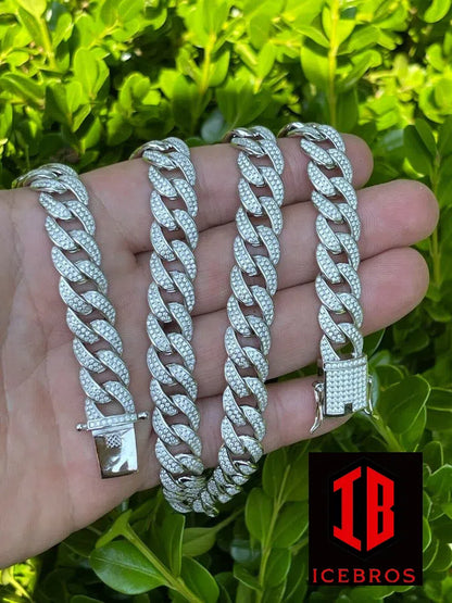 925 Vermeil Silver Cuban Link Chain Iced Moissanite - Passes Diamond Tester 12mm