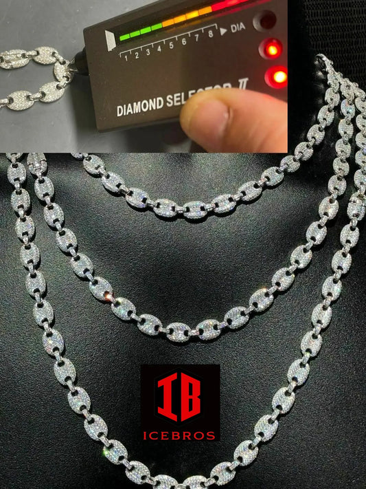 Iced Mariner Link Chain Moissanite Pass Diamond Test Sterling 925 Silver 8-12mm