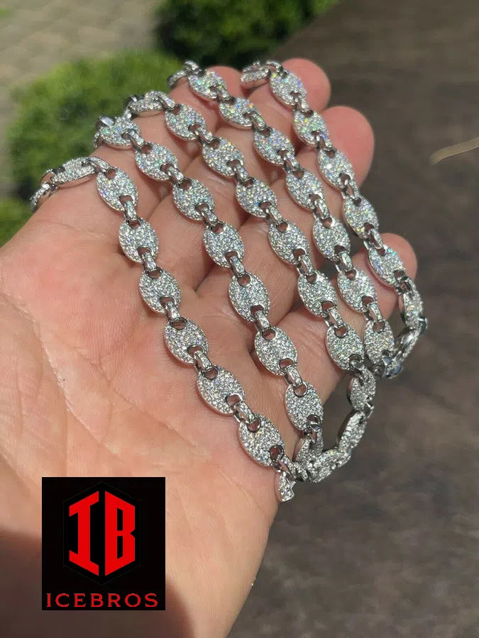 Iced Mariner Link Chain Moissanite Pass Diamond Test Sterling 925 Silver 8-12mm