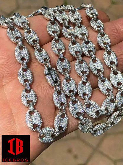 WHITE GOLD Men's Mariner Gucci Link Chain ICY Man Made Diamonds Solid 925 Silver 8mm Thick