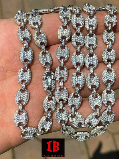 YELLOW GOLD Men's Mariner Gucci Link Chain ICY Man Made Diamonds Solid 925 Silver 8mm Thick