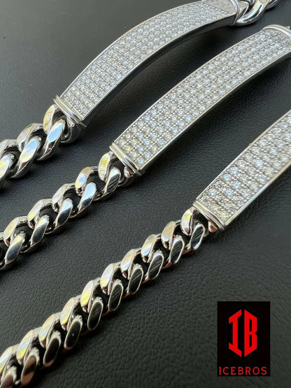 6-10mm MOISSANITE Miami Cuban Link ID Bracelet 925 Sterling Silver Iced Passes Diamond Tester