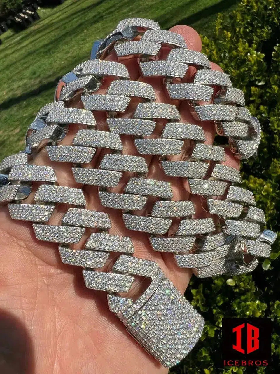 22mm White Gold Miami Iced Prong Cuban Link Chain on hand to get Detailed Veiw