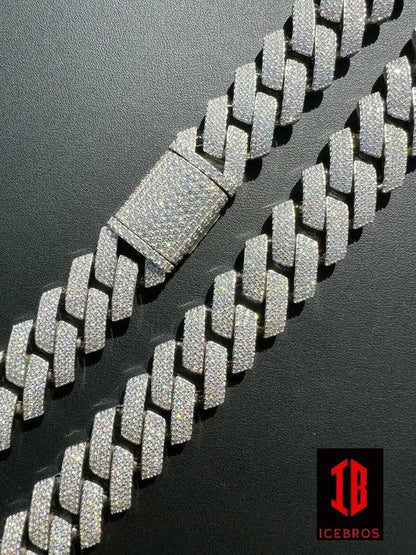 White Gold Miami Curb Cuban Link Chain Necklace Detailed View