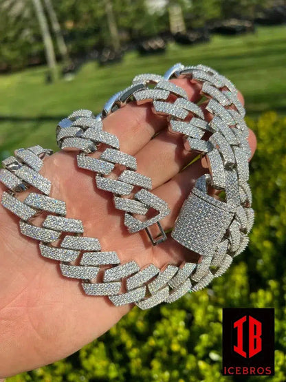 22mm White Gold Iced Prong Miami Cuban Link Chain Necklace