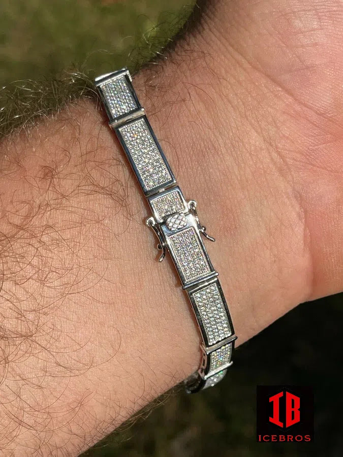 Iced MOISSANITE Men's Hip Hop 8mm Bracelet Real 925 Sterling Silver