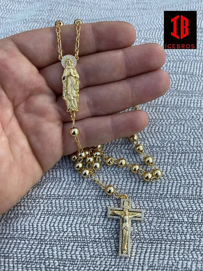 MOISSANITE Rosary Beads Necklace 14k Gold Over 925 Sterling Silver Rosario Jesus