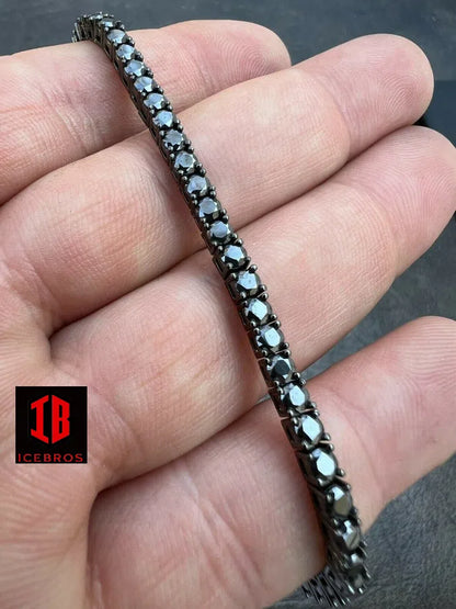 Black OXIDIZED MOISSANITE Tennis Bracelet 925 Sterling Silver Pass Diamond Tester 3mm