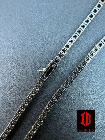 925 Sterling Silver 3mm Black MOISSANITE Oxidized Tennis Chain Necklace