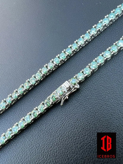 3mm/5mm Blue Green 925 Sterling Silver MOISSANITE Tennis Chain Necklace