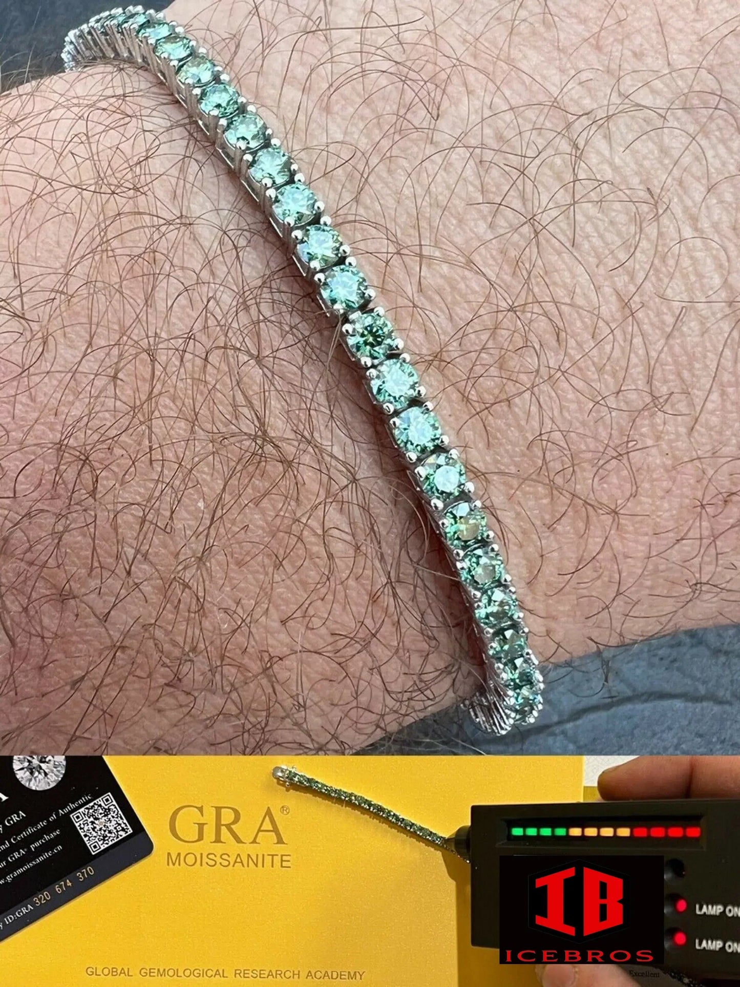 3mm Blue Green Iced MOISSANITE Tennis Bracelet 925 Sterling Silver