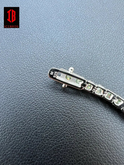 3mm Blue Green Iced MOISSANITE Tennis Bracelet 925 Sterling Silver