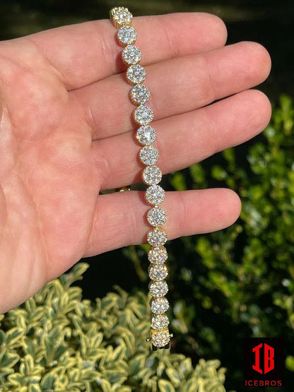 White Gold Clustered Diamond Tennis Bracelet, 7mm Moissanite Diamond ,925 Sterling Silver wristlet