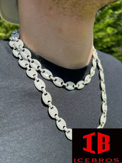 WHITE GOLD Men's Mariner Gucci Link Chain ICY Man Made Diamonds Solid 925 Silver 8mm Thick