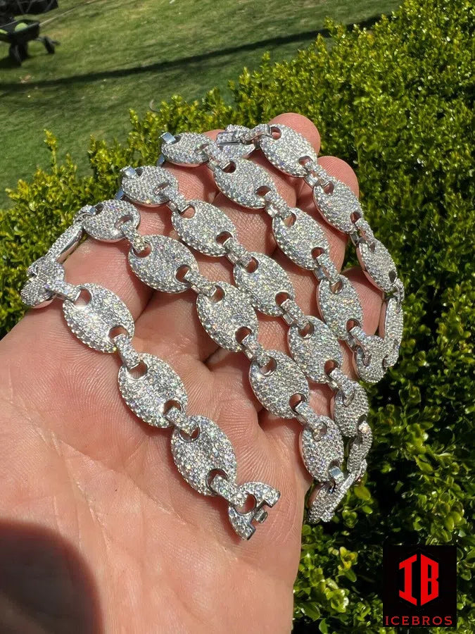 YELLOW GOLD Men's Mariner Gucci Link Chain ICY Man Made Diamonds Solid 925 Silver 8mm Thick