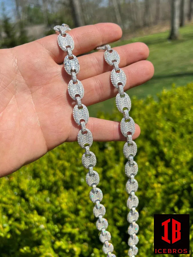 WHITE GOLD Men's Mariner Gucci Link Chain ICY Man Made Diamonds Solid 925 Silver 8mm Thick