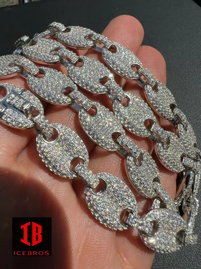 YELLOW GOLD Men's Mariner Gucci Link Chain ICY Man Made Diamonds Solid 925 Silver 8mm Thick