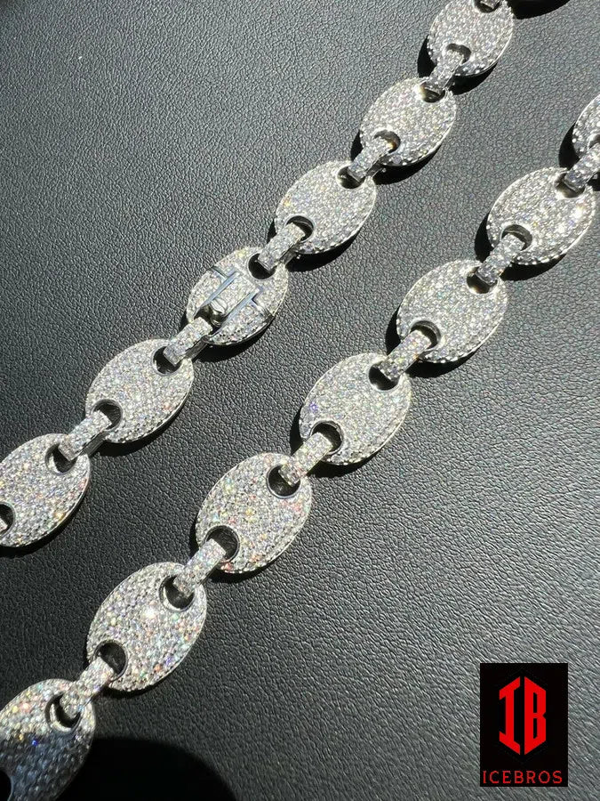 Iced Mariner Link Chain Moissanite Pass Diamond Test Sterling 925 Silver 8-12mm