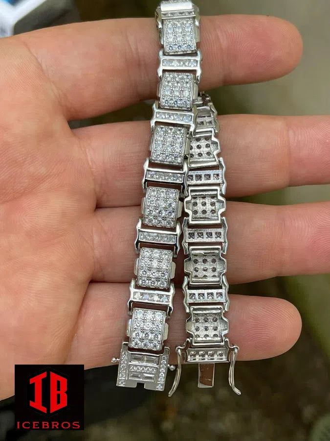 MOISSANITE Men's 11.5mm Iced Presidential Bracelet Real 925 Sterling Silver