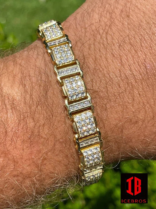 Mens Iced Presidential Bracelet 14k Yellow Gold Over Solid 925 Silver Diamonds