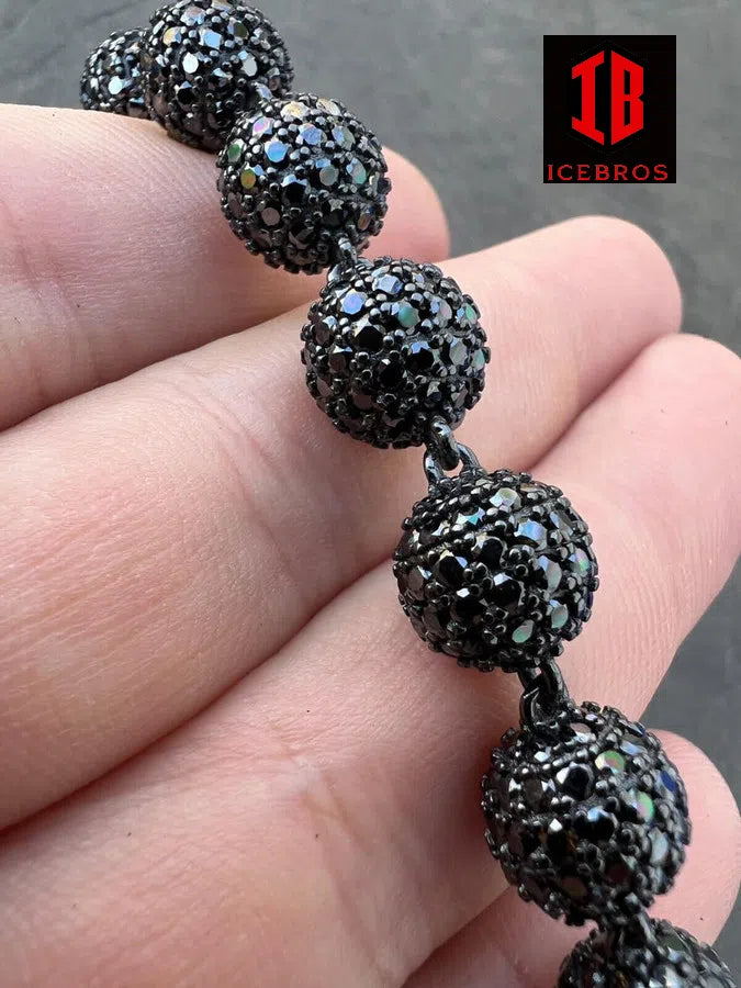 Ball Moon Black Moissanite Bracelet (4-10mm) - Black Rhodium Over 925 Sterling Silver