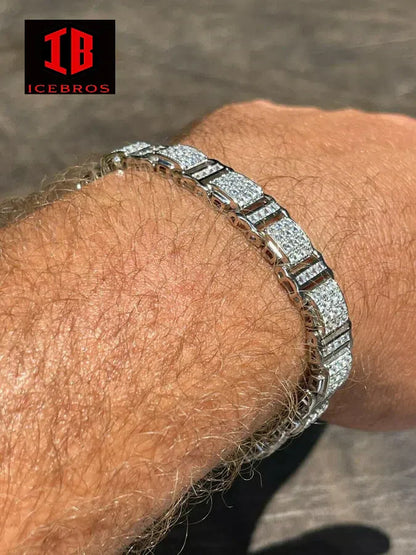 Mens Iced Presidential Bracelet WHITE Gold Over Solid 925 Silver Diamonds