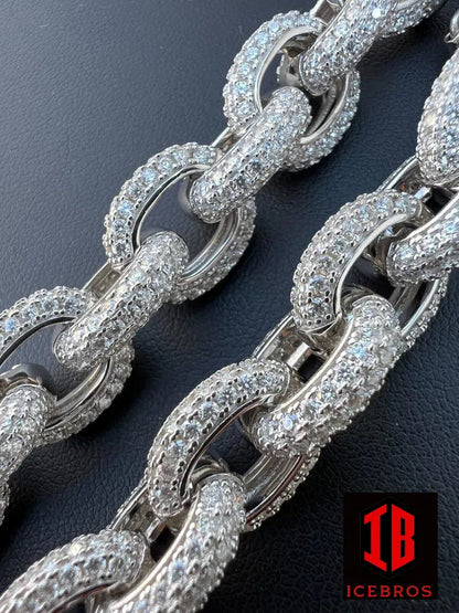 Mens Iced Hip Hop Rolo Bracelet 18K GOLD Solid 925 Silver Diamonds 12mm