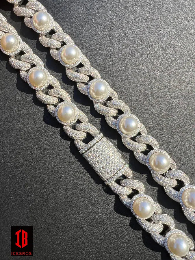 White Gold Pearl Necklace Showing Its Complete Look Center Pearl Placement With Infinity Link White Gold Plated 925 Sterling Silver Chain 