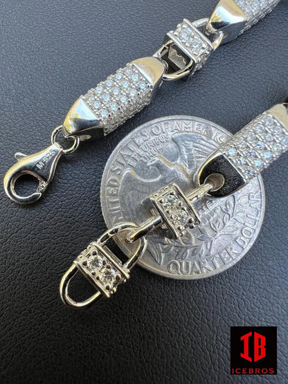MOISSANITE Men's Bullet Link Necklace 925 Sterling Silver Iced Flooded Out Hip Hop Bracelet