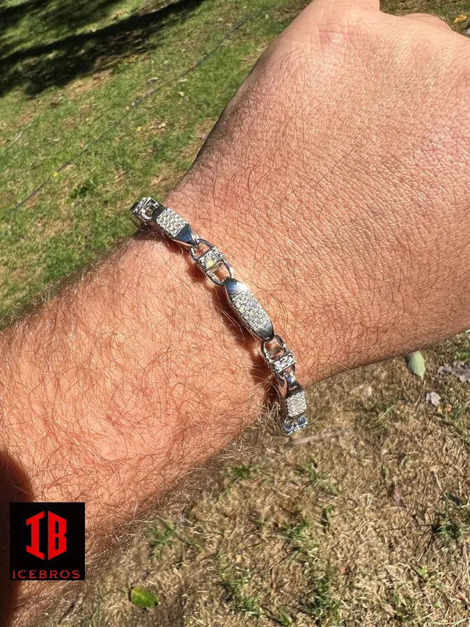 MOISSANITE Men's Bullet Link Necklace 925 Sterling Silver Iced Flooded Out Hip Hop Bracelet