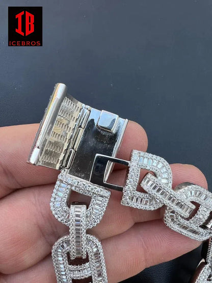 14mm Baguette MOISSANITE Real 925 Sterling Silver Gucci Link Bracelet Passes Diamond Test