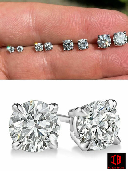 925 Sterling Silver Moissanite Stud Earings, Men's & Ladies, All Sizes 0.2-2ct