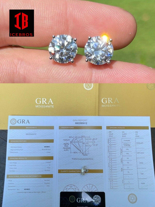 Moissanite BIG Stud Earrings Screw Back Solitaire - GRA D GRADE (8-10mm)