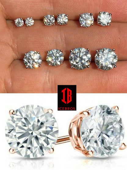 Rose Gold 925 Sterling Silver Moissanite Stud Earrings Diamond Tester Size 0.4-8ct 14k