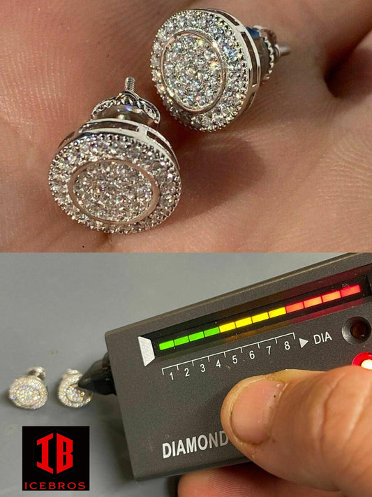 Men's 11mm 925 Silver Iced Moissanite Earrings Studs Pass Diamond Tester