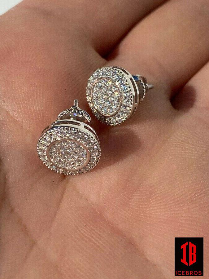 Men's 11mm 925 Silver Iced Moissanite Earrings Studs Pass Diamond Tester