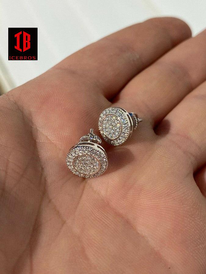 Men's 11mm 925 Silver Iced Moissanite Earrings Studs Pass Diamond Tester