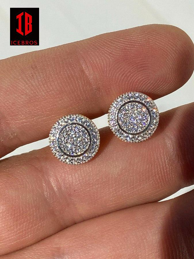 Men's 11mm 925 Silver Iced Moissanite Earrings Studs Pass Diamond Tester