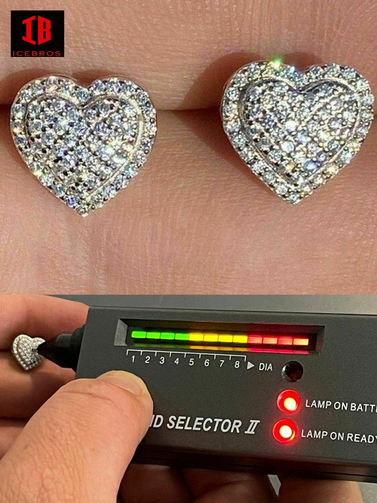 Solid 925 Sterling Silver Iced Moissanite 3D Heart Stud Earrings Passes Diamond Test