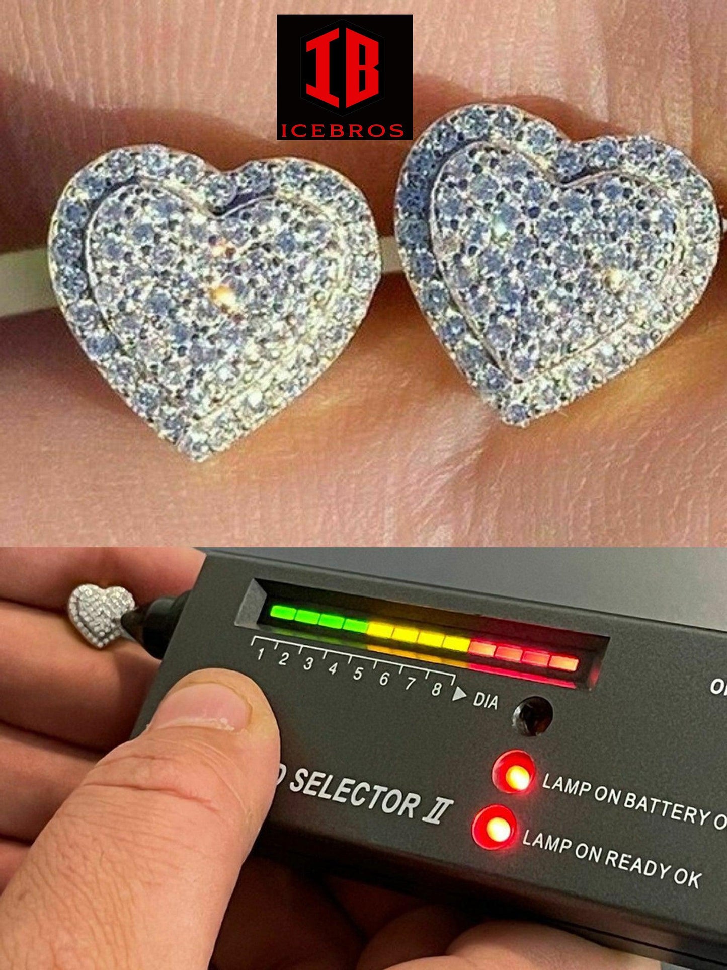 Solid 925 Sterling Silver Iced Moissanite 3D Heart Stud Earrings Passes Diamond Test