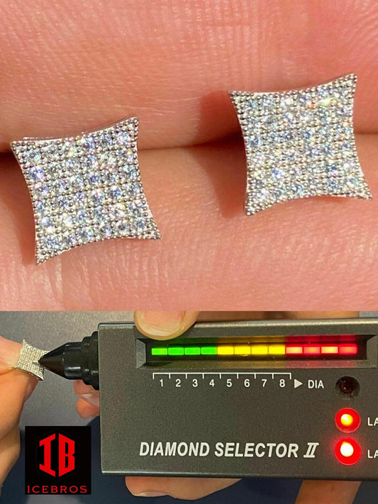 925 Sterling Silver Iced Box Square Kite Earrings MOISSANITE Pass Diamond Tester