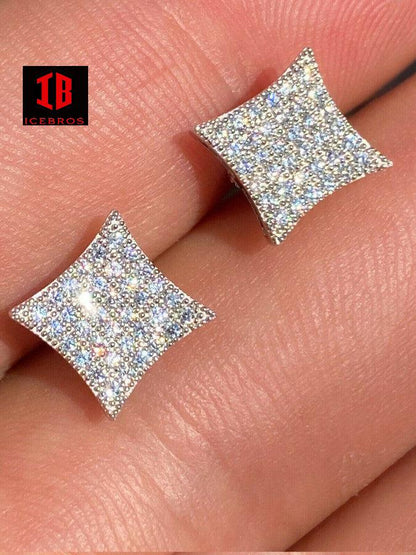 925 Sterling Silver Iced Box Square Kite Earrings MOISSANITE Pass Diamond Tester