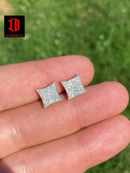 925 Sterling Silver Iced Box Square Kite Earrings MOISSANITE Pass Diamond Tester