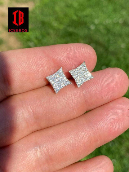 925 Sterling Silver Iced Box Square Kite Earrings MOISSANITE Pass Diamond Tester