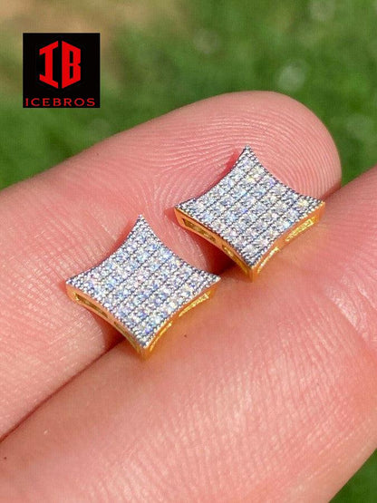 925 Sterling Silver Iced Box Square Kite Earrings MOISSANITE Pass Diamond Tester